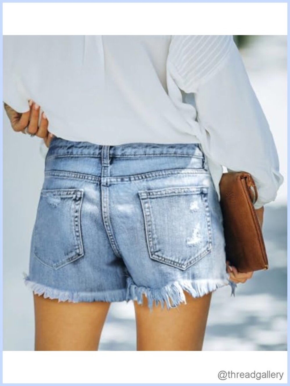 Women's Mid Rise Ripped Denim Shorts - Picture 5 of 6
